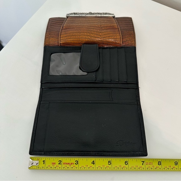 Vintage Brighton Leather Wallet with Brown Crocodile Embossed Flap Silver Buckle - Picture 6 of 10